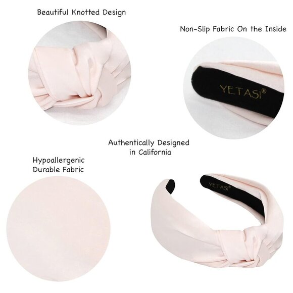 Satin Headbands for Women, Light Pink Knotted Headband Made of Silk Quality Sati - Picture 4 of 7